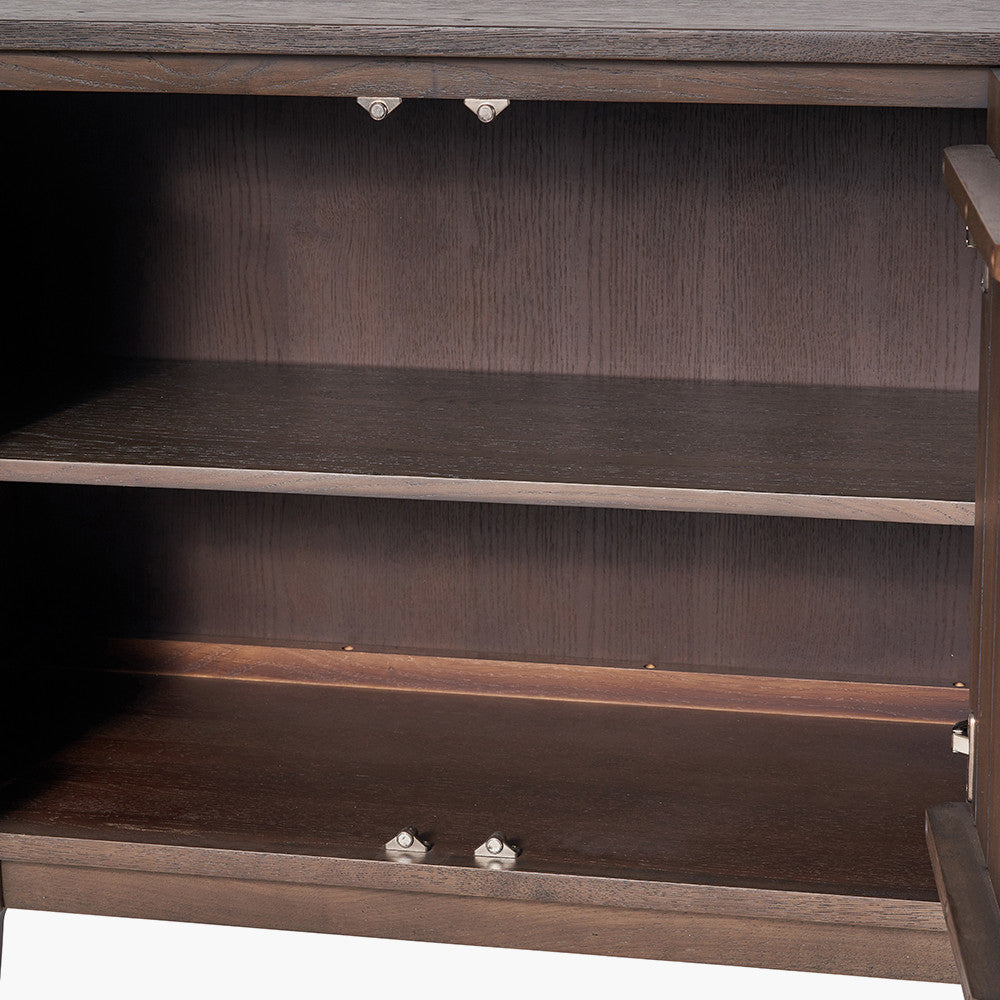 Raie Dark Brown Ribbed Oak & Pine Wood Sideboard